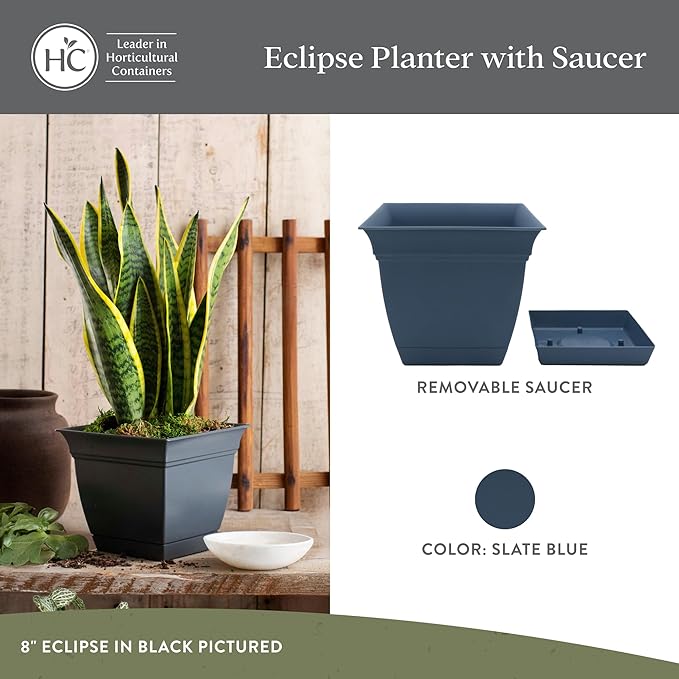 The HC Companies Eclipse Square Plastic Planter w/ Attached Saucer - Image 2