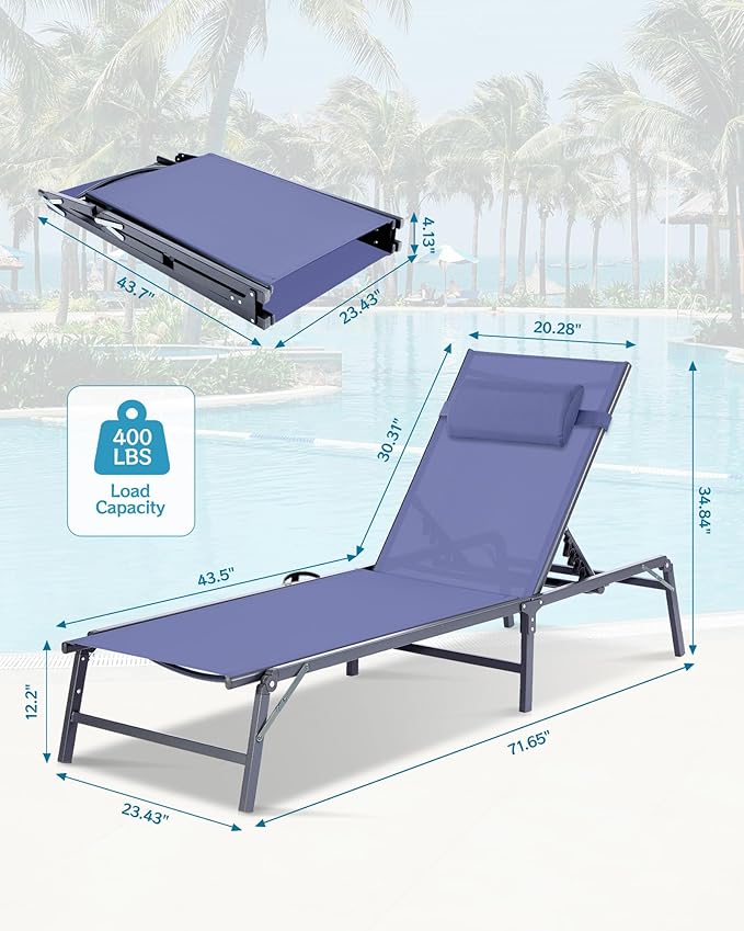 4 Pack Foldable Chaise Lounge Chair - Image 3