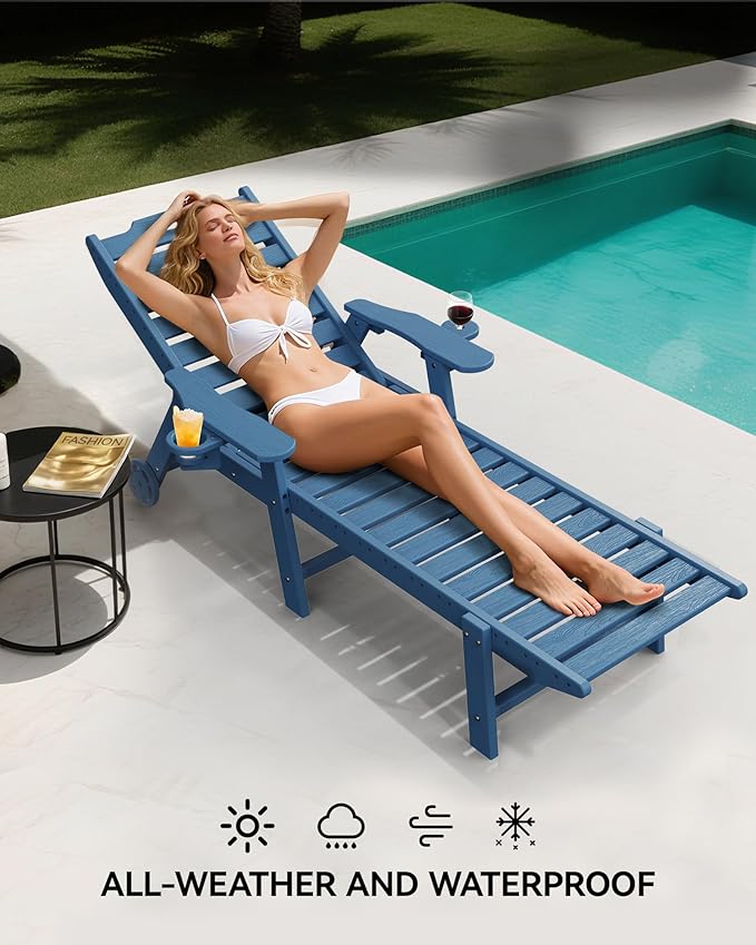 Carauci Lounge Chair Outdoor Set of 2, HDPE Chaise Lounge - Image 6