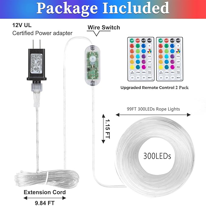 ANJAYLIA 99FT 300 LED Color Changing Rope Lights, 18 Colors Outdoor String - Image 5
