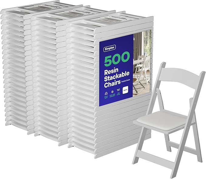 SIMPLEX 500 White Folding Chairs – Resin Stackable Foldable Chairs by Simplex