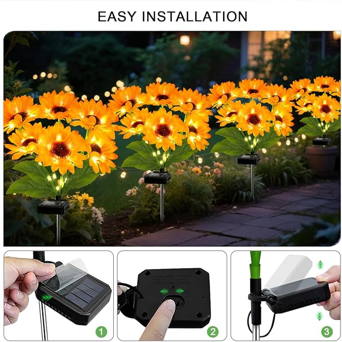 6 Pack Solar Sunflower Garden Lights 36 Vibrant Sunflowers LED Outdoor - Image 3