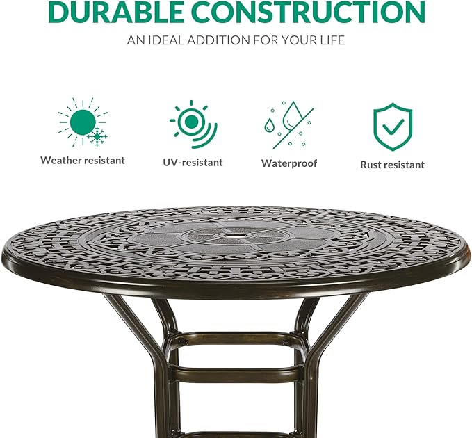 VIVIJASON 5-Piece Outdoor Swivel Bar Stools Set, All Weather Cast Aluminum - Image 2