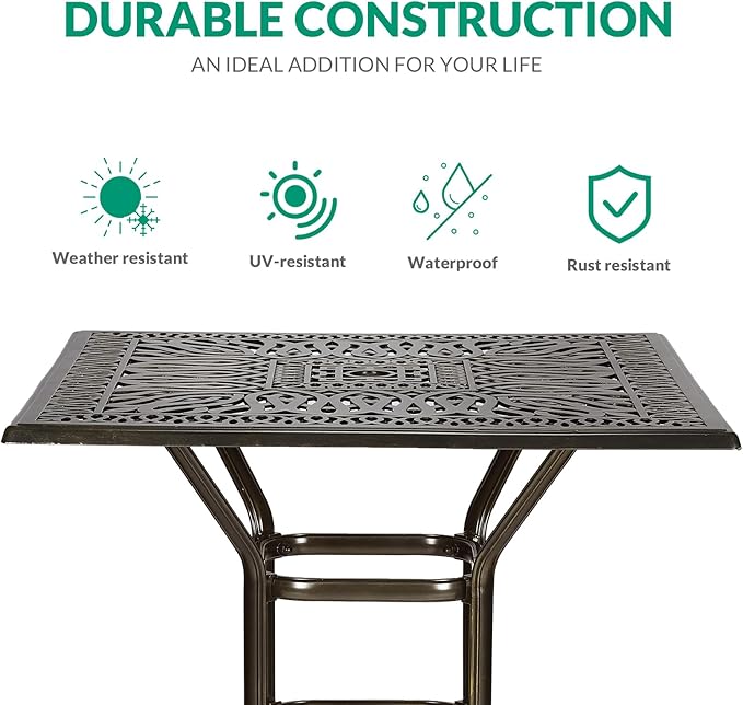 VIVIJASON 5-Piece Bar Height Patio Dining Set, All Weather Cast Aluminum - Image 4