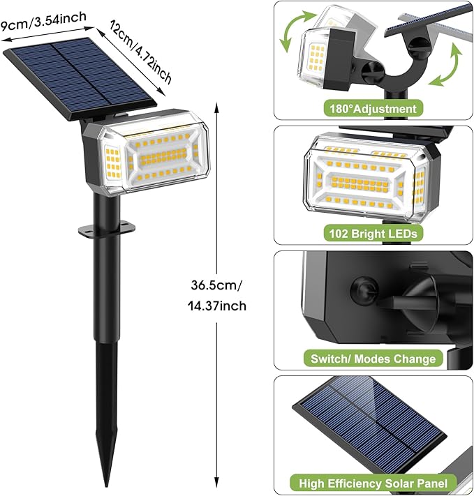Solar Spot Lights Outdoor, 102 LED Solar Garden Yard Spotlight Waterproof - Image 7
