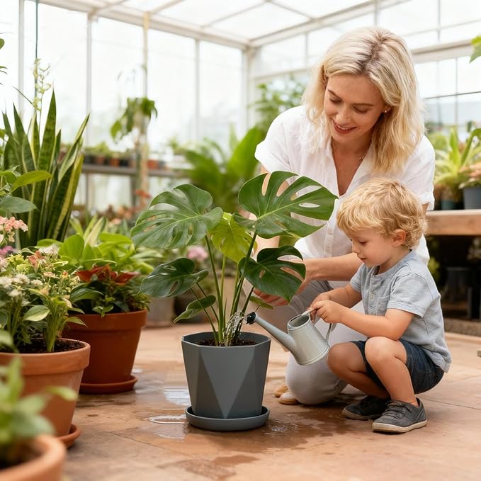 InmeRun Plant Pots Indoor Plastic Flower Pots Outdoor 7 inch Set of 6 Pack - Image 8