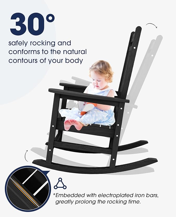 KINGYES Oversized Outdoor Rocking Chair Set of 8, All-Weather Patio Rocking - Image 5