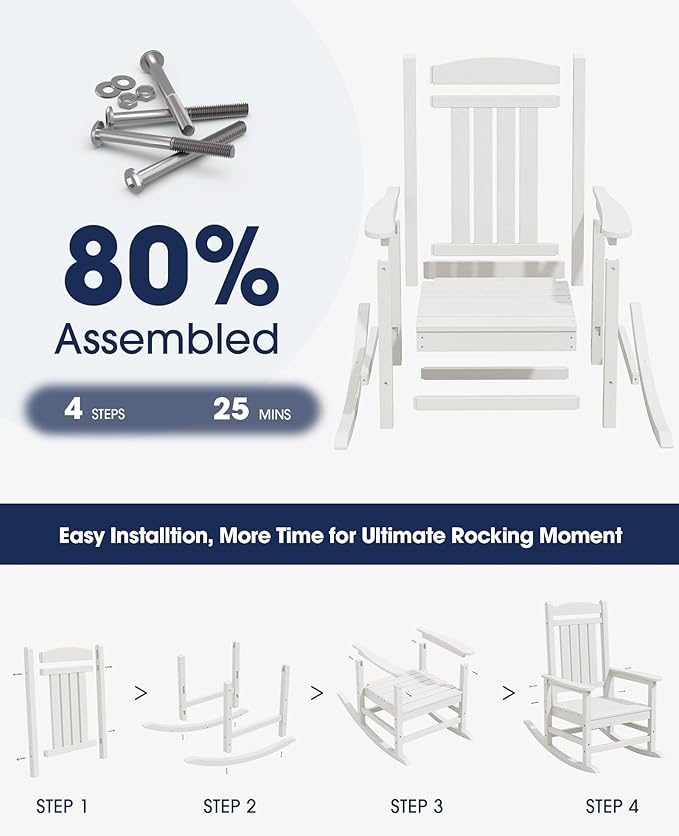 KINGYES Oversized Patio Rocking Chair Set of 2, High Density Polyethylene - Image 8