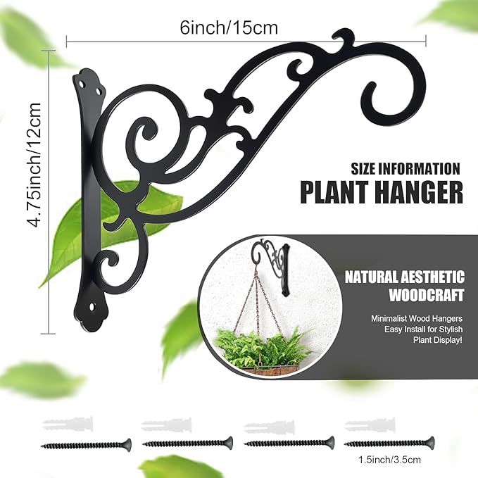 Hanging Planter Hooks 6-Inch 2 Pcs, Outdoor Hanging Brackets Wall Hook Heavy - Image 3