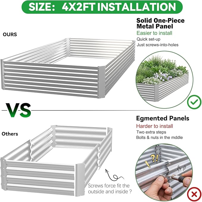 3 Pack Corrugated Galvanized Steel Raised Garden Bed Outdoor, Metal Above - Image 2