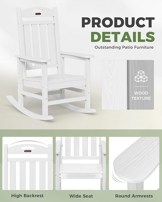 Oversized Rocking Chairs Outdoor Set of 2, High Back Porch Rocker Chair - Image 6