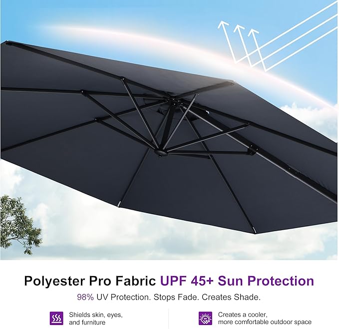 PURPLE LEAF 10 Feet Patio Umbrella Outdoor Cantilever Round Umbrella Aluminum - Image 5