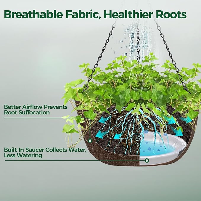 T4U Hanging Planters for Outdoor Plants, 12 Inch 4 Pack Fabric Hanging Baskets - Image 3