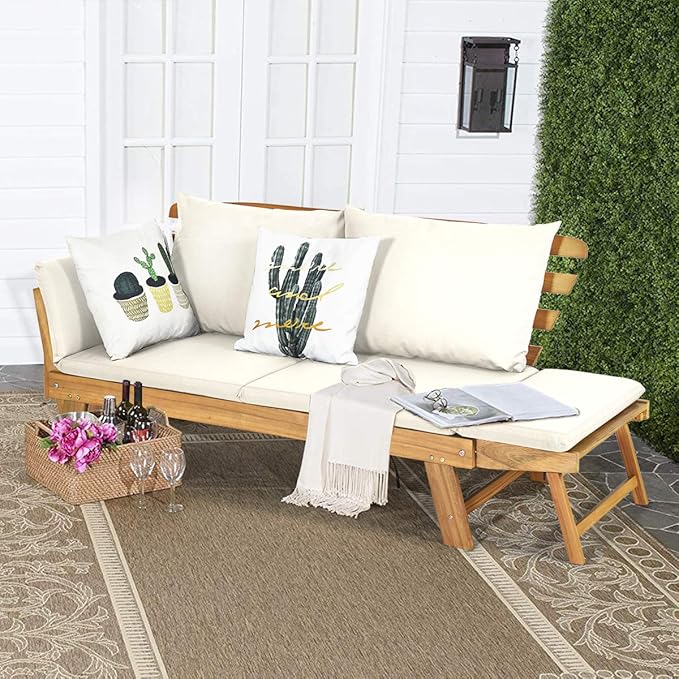 Tangkula Convertible Acacia Wood Patio Couch Sofa Bed - Image 4