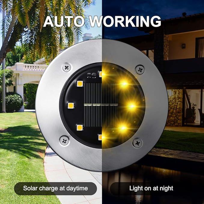 LYHOPE Solar Ground Lights Outdoor, 8 Pack 8 LED Solar Disk Lights Waterproof - Image 6