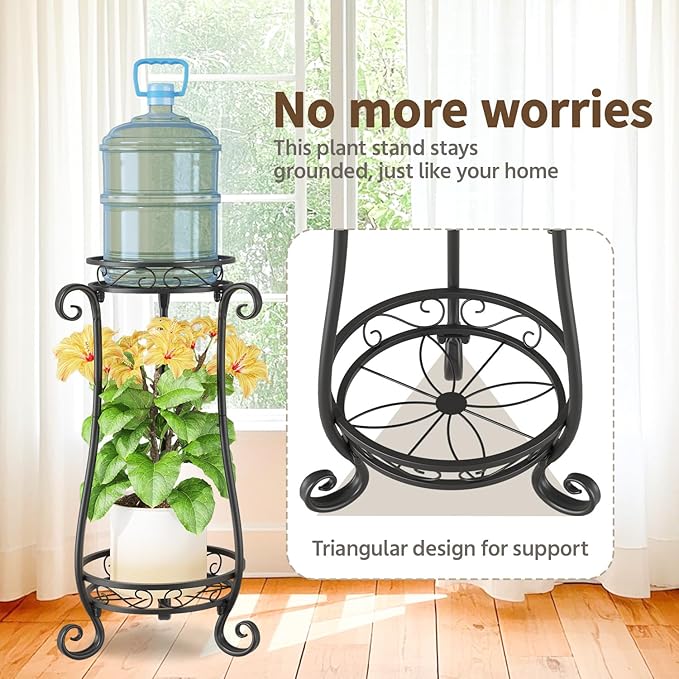 LASZOLA 2 Tier Black Metal Plant Stand - Image 3