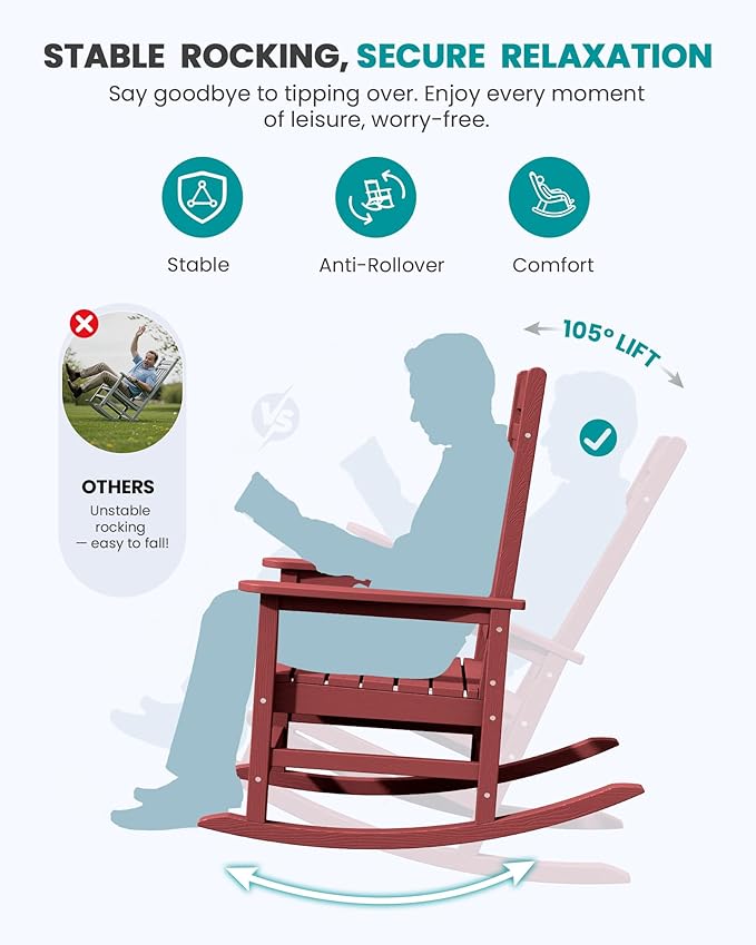 SERWALL Oversized Outdoor Rocking Chair, All-Weather Patio Rocking Chair - Image 5