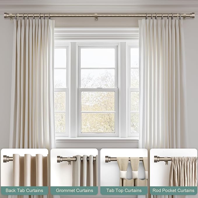 Retro Silver Curtain Rods for Windows 72 to 144 Inches Adjustable Length Heavy - Image 3