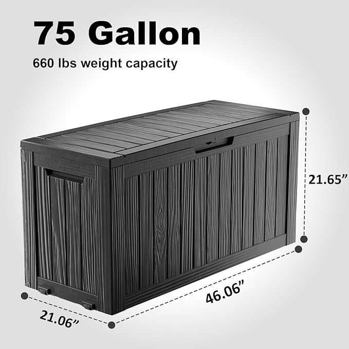 DRATO 75 Gallon Deck Box, Waterproof Resin Large Outdoor Storgae Box - Image 2