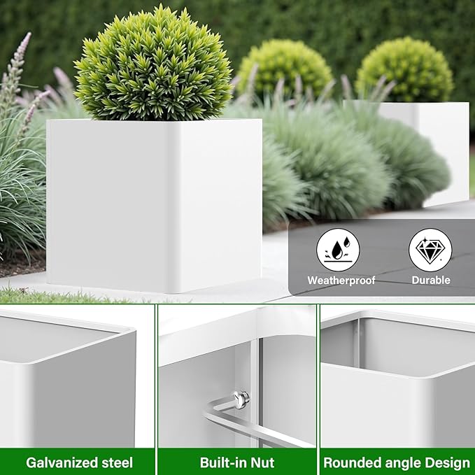 Large Square Planter for Outdoor Plants 20" L x 20" W x 20" H, Metal Planters - Image 4