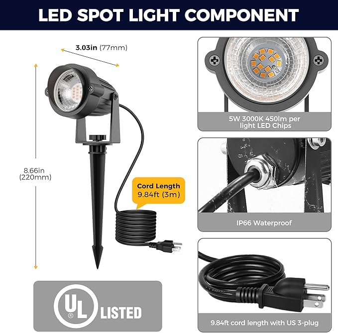 L LOHAS LED Outdoor Landscape Lighting, Auto On/Off 3000K Low Voltage Landscape - Image 4