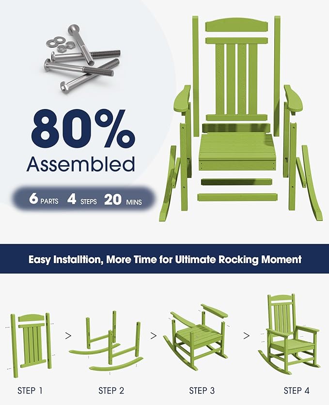 KINGYES HDPE Rocking Chairs Outdoor, Patio Rocking Chairs - Image 4