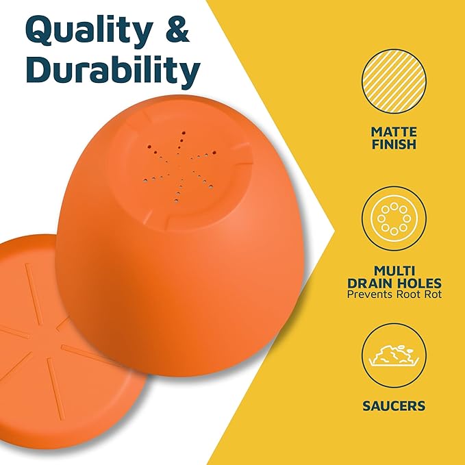 Yellow Plant Pots with Drainage Holes & Saucers 3 Pack, Indoor & Outdoor - Image 7