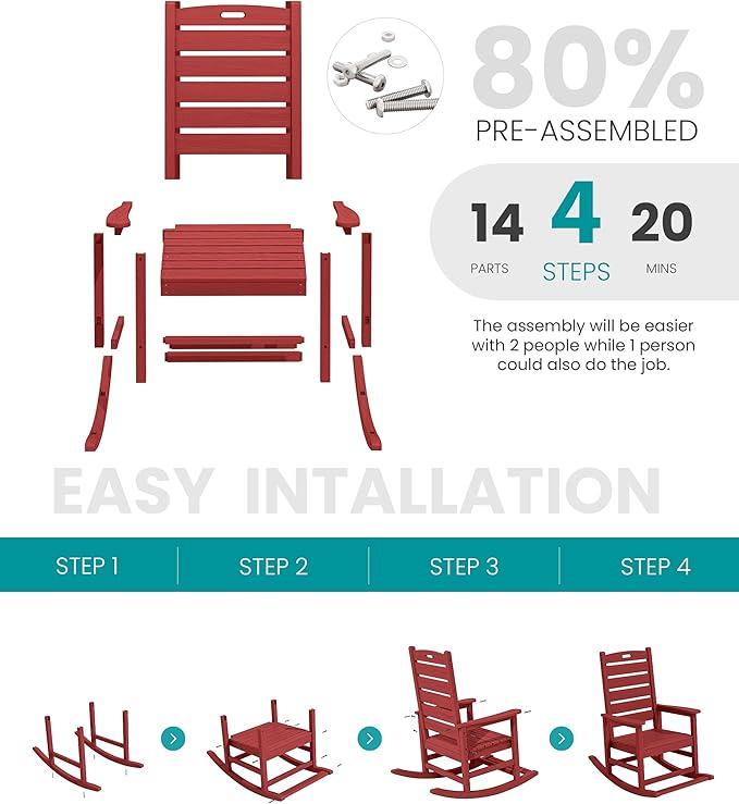 SERWALL Outdoor Rocking Chair Set of 4, Oversized HDPE Patio Rocking Chair - Image 5