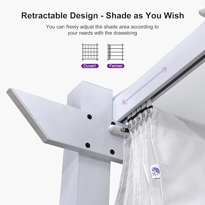 PURPLE LEAF 10' x 10' Outdoor Aluminum Pergola White Heavy-Duty Retractable - Image 3