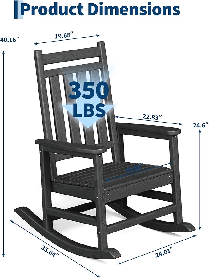HDPE Rocking Chair Outdoor- Poly High Back Porch Rocker Chairs - Image 3