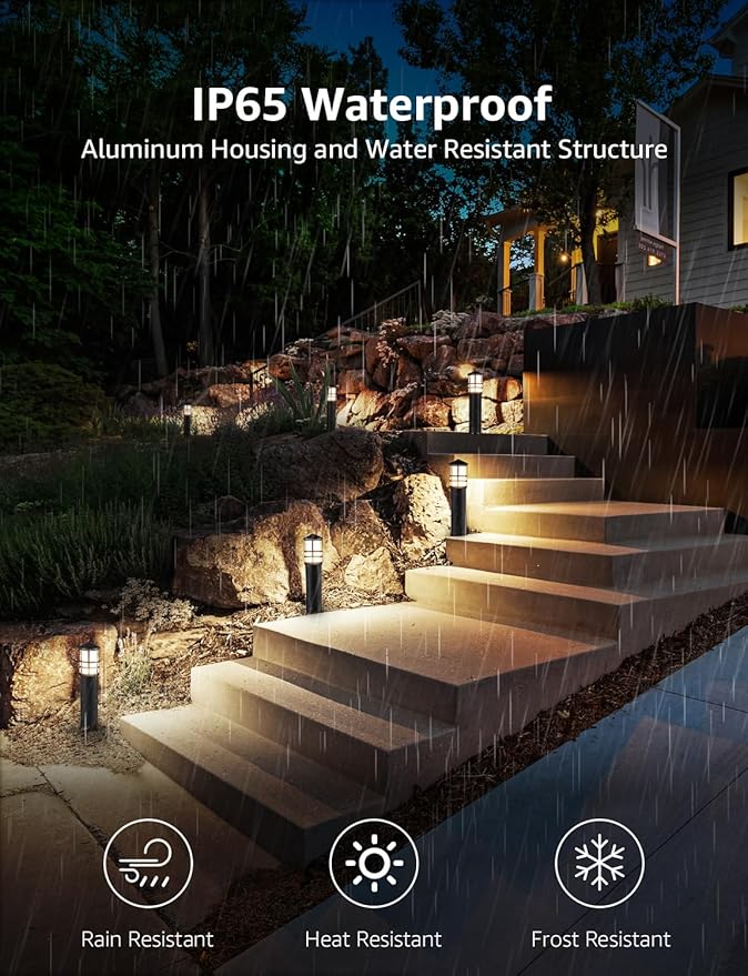 SUNVIE 4-Pack Low Voltage Pathway Lights 3W 3000K 12-24V LED Landscape Bollard - Image 5