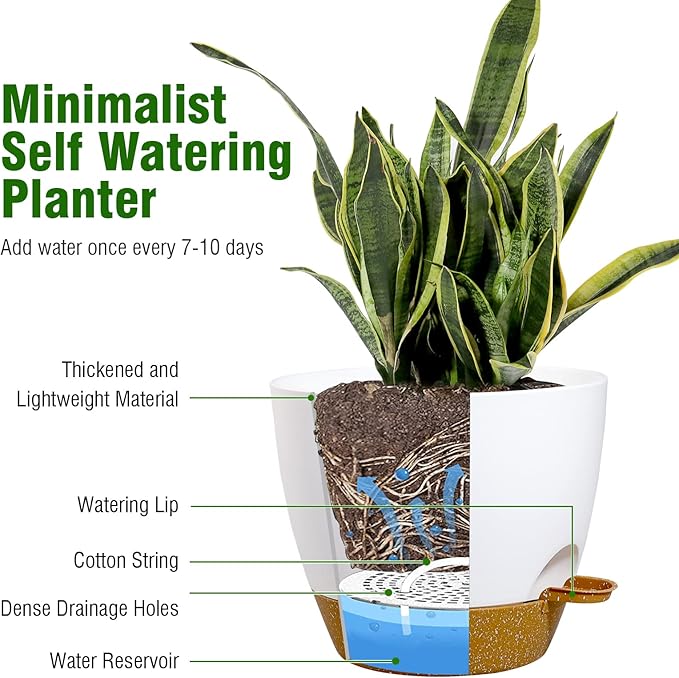 10 inch Self Watering Pots, 2 Pack Plastic Planters - Image 5