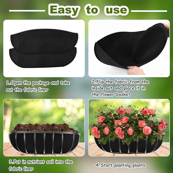 2PCS 24Inch Upgraded Planter Basket Liners Fabric Window Box Liners Felt Trough - Image 5