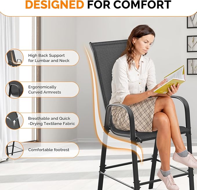 VINGLI Outdoor Bar Chairs Set of 8 – Stackable Outdoor Bar Stools - Image 4