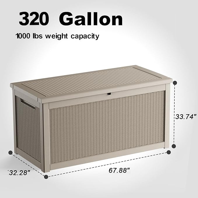 320 Gallon Outdoor Storage Box, Large Waterproof UV Resistant Deck Box - Image 2