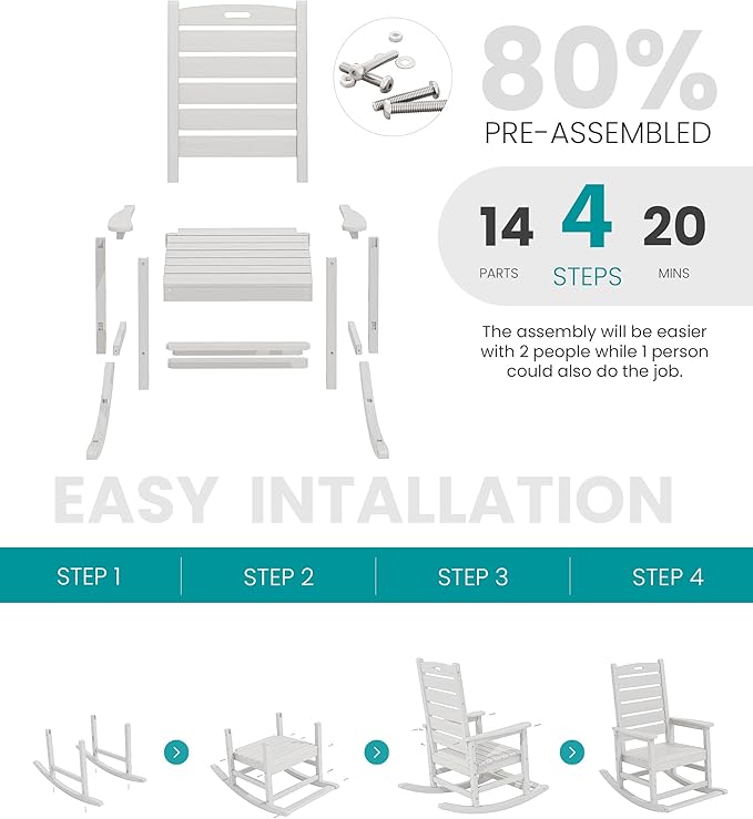 SERWALL Outdoor Rocking Chair Set of 4, Oversized HDPE Patio Rocking Chair - Image 5
