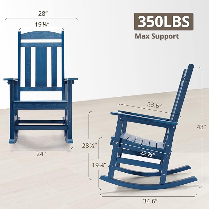 LUE BONA Rocking Chair Outdoor, Weather Resistant Poly Plastic Rocker Chairs - Image 2