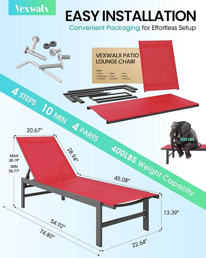 Outdoor Lounge Chair for Pool, Aluminum Chaise Lounge Chairs - Image 3