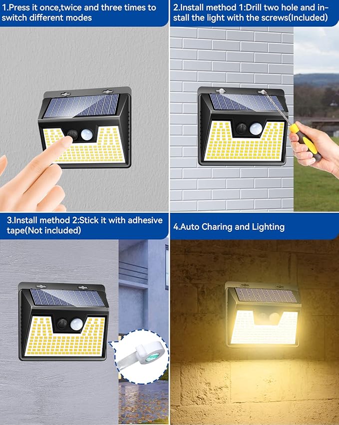 Peasur Solar Lights Outdoor Waterproof, Warm White Motion Sensor Lights Dusk to - Image 3