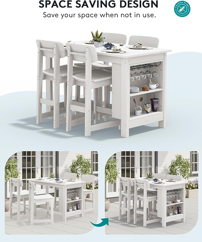 SERWALL Outdoor Bar Table, All Weather HDPE 36" Counter Height Dining Table - Image 6