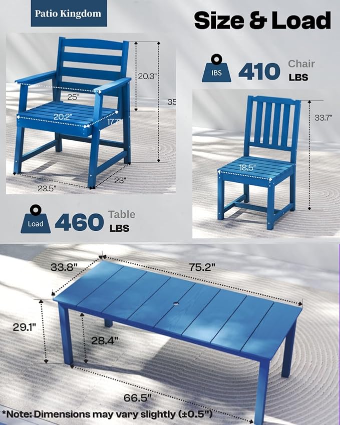7-Piece Navy Blue Outdoor Dining Set - Image 3