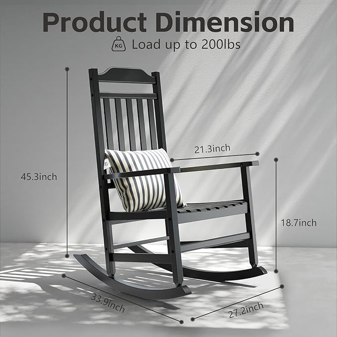 Patio Rocking Chair Outdoor Set of 1, Weather Resistant Poly Resin Oversized - Image 2