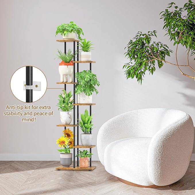LASZOLA Black 6 Tier Wood Tall Plant Stand Indoor - Image 9