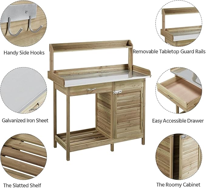Yaheetech Outdoor Potting Bench Table, Garden Work Bench w/Metal Tabletop Work - Image 4