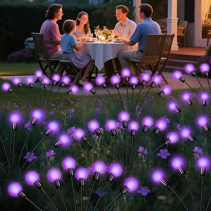 Solar Garden Lights 16 LEDs, 2 Pack 8 Heads, Outdoor Waterproof, Swaying - Image 2
