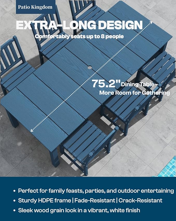 7-Piece Navy Blue Outdoor Dining Set - Image 2