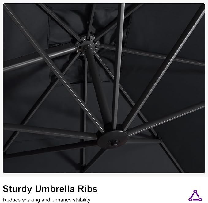PURPLE LEAF 11.5' X 11.5' Telescopic Patio Umbrella Outdoor Cantilever Umbrella - Image 8