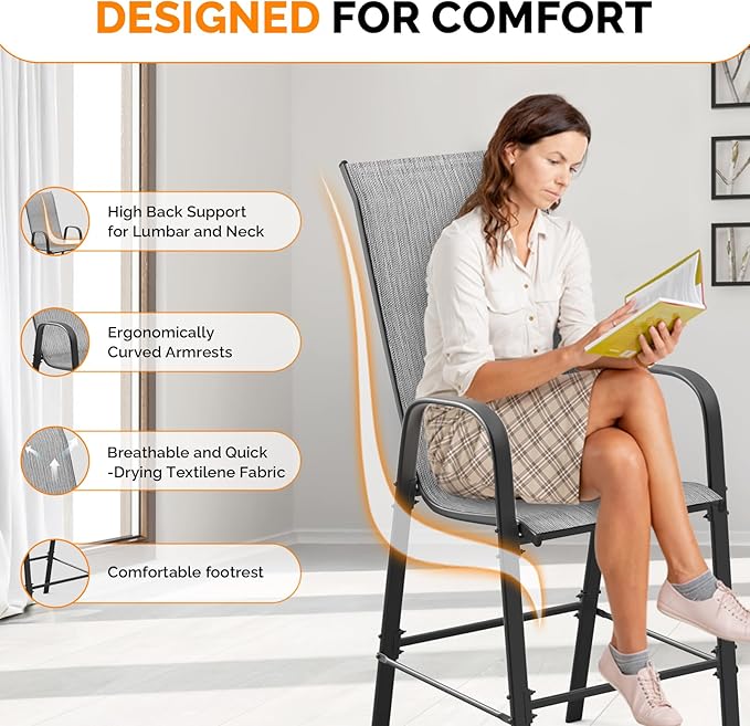 VINGLI Set of 4 Stackable Outdoor Bar Stools – Sling Chairs - Image 5
