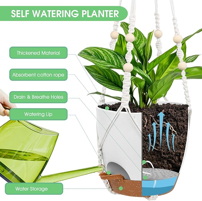 Hanging Planters for Indoor Outdoor Plants, 2 Pack Self Watering Hanging Pot - Image 3