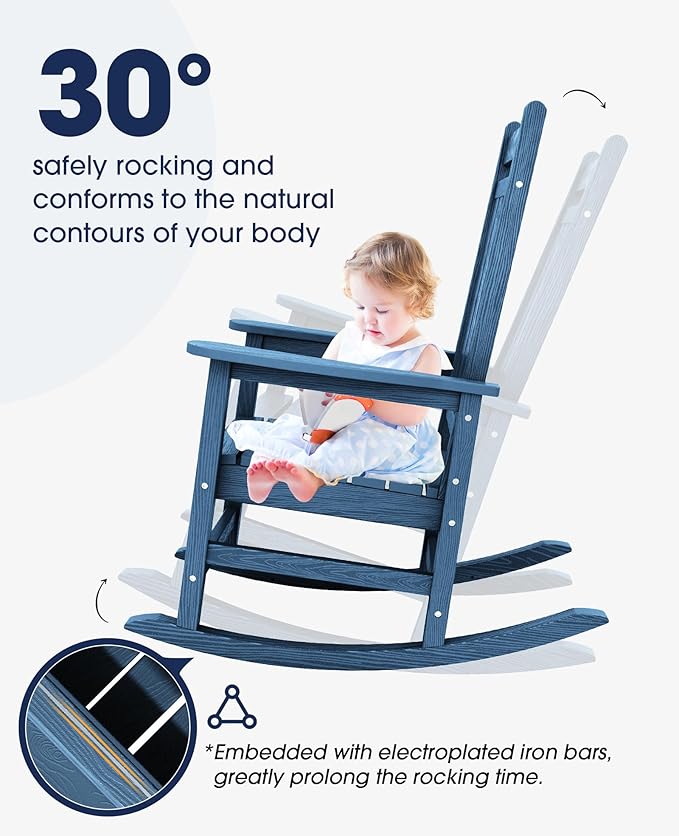 KINGYES Oversized Outdoor Rocking Chair Set of 4, All-Weather Patio Rocking - Image 5